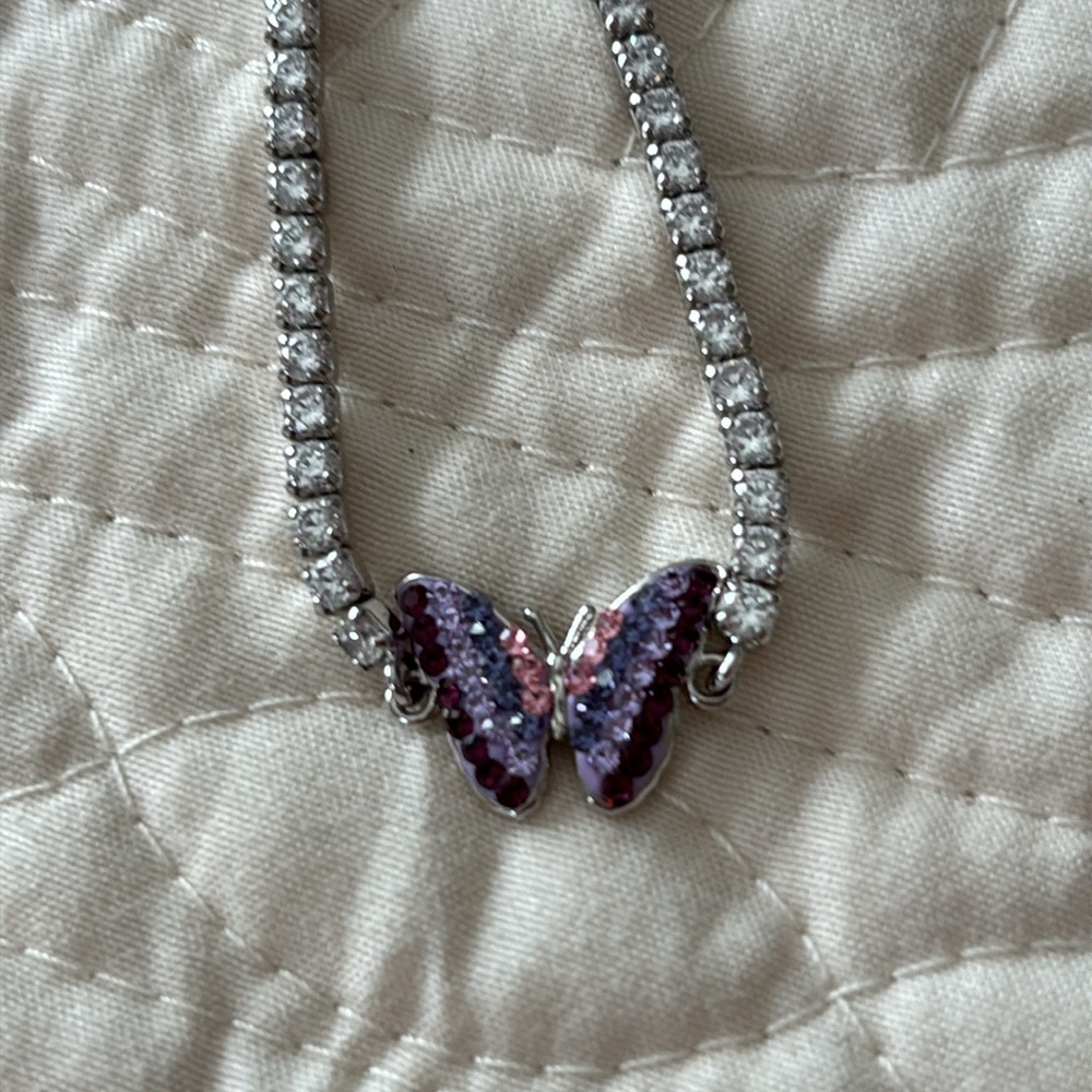 Elegant Silver and Purple Butterfly Bracelet